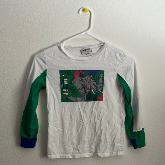 White and Green Kids Shirt with Elephant Print by Kenzo - Picture 1 of 1
